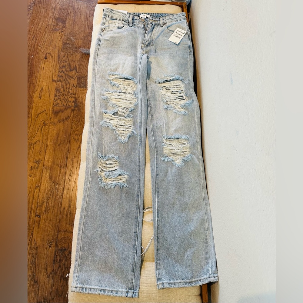 BP Blue Straight Leg Jeans with Distressed Details